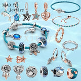 XIAOYI S925 Glazed Sea Turtle Fish Shell Ring Necklace Woven Bracelet