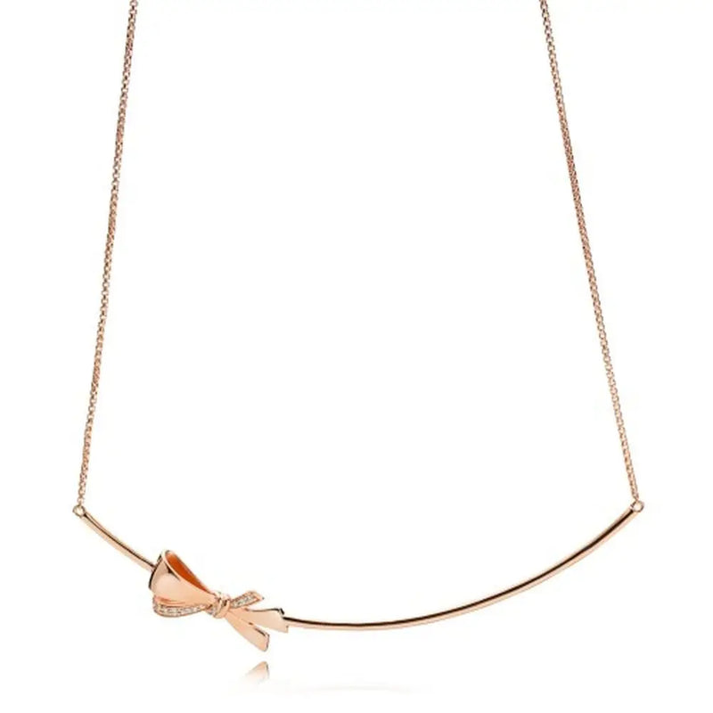 XIAOYI S925 11 Girl Heart Rose Gold Bow Necklace Party
