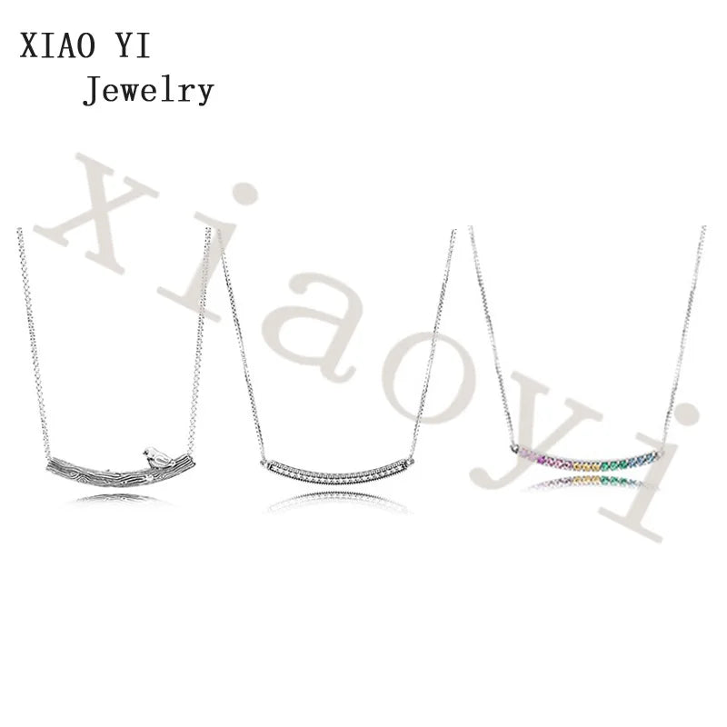 XIAOYI Zircon Curved Long Bird Branches Rainbow Necklace