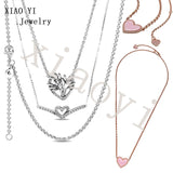 XIAOYI s925 Family Tree Pink Heart Necklace