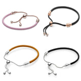 XIAOYI S925 11 Pink Brown Leather Adjustable Bracelet