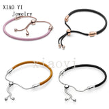 XIAOYI S925 11 Pink Brown Leather Adjustable Bracelet