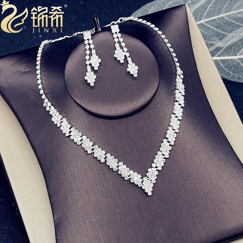 XIBOSS Bridal Necklace Set Rhinestone Chain Jewelry