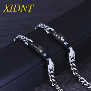 Customized Gemstone ID Couple Bracelet Titanium Steel Jewelry