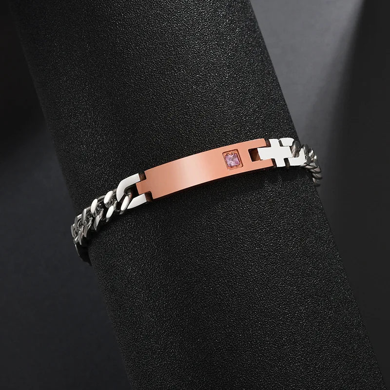 Customized Gemstone ID Couple Bracelet Titanium Steel Jewelry