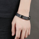 Silver Engraved Silicone Bracelet Stainless Steel Personalized Custom