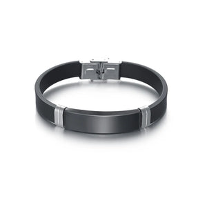 Silver Engraved Silicone Bracelet Stainless Steel Personalized Custom