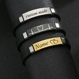 Silver Engraved Silicone Bracelet Stainless Steel Personalized Custom
