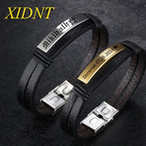 XIDNT Name Leather Stainless Steel Bracelet Personalized