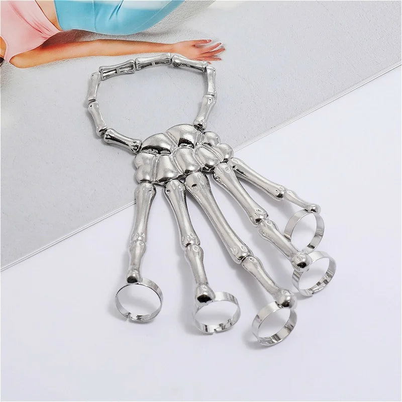 Steampunk Men Bracelet Gothic Hand Bone Skeleton Elasticity Adjustable