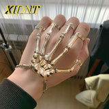 Steampunk Men Bracelet Gothic Hand Bone Skeleton Elasticity Adjustable