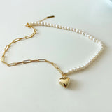 925 Silver Heart Choker Necklace Asymmetric Chain Pearl Party Jewelry