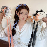 Fairy Rhinestones Ribbon Hair Hoop Women Double Ponytail