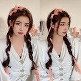 Fairy Rhinestones Ribbon Hair Hoop Women Double Ponytail
