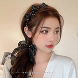 Fairy Rhinestones Ribbon Hair Hoop Women Double Ponytail