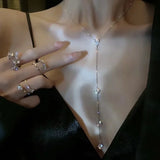 Y-shaped Rhinestones Tassel Pendant Necklace