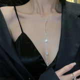 Y-shaped Rhinestones Tassel Pendant Necklace