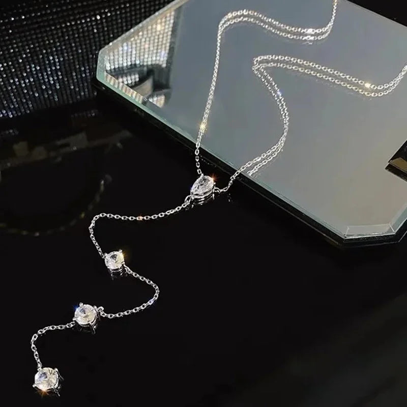 Y-shaped Rhinestones Tassel Pendant Necklace