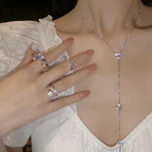 Y-shaped Rhinestones Tassel Pendant Necklace