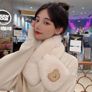 Winter Rabbit Fur Warm Scarf Sweet Bear Fleece