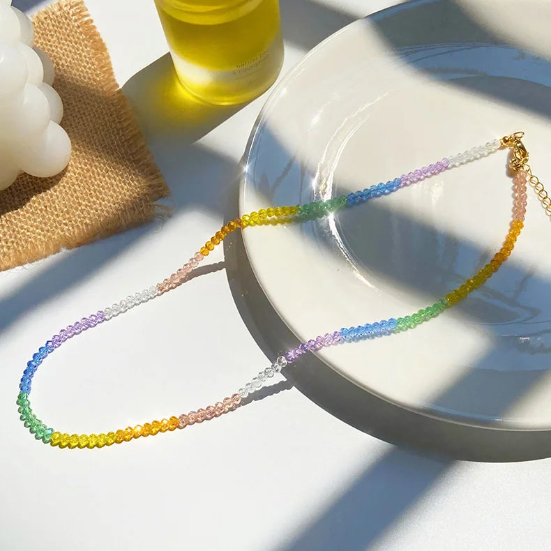 Rainbow Crystal Choker Short Necklace Sweet Girl Neck Chains