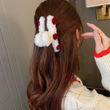 Cute Girl Hairball Bow Catch Clip Tassel Hairpin Pearl Hair Chain Headband
