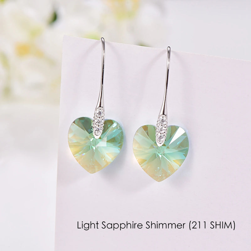 XILION Heart Crystals Drop Earrings Sterling Silver Dangle Earrings