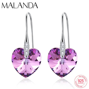 XILION Heart Crystals Drop Earrings Sterling Silver Dangle Earrings