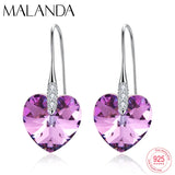 XILION Heart Crystals Drop Earrings Sterling Silver Dangle Earrings