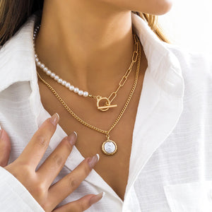 Silver Pearl Chain Necklace for Women Statement Jewelry