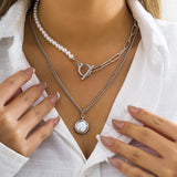 Silver Pearl Chain Necklace for Women Statement Jewelry