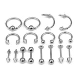 16pcs Surgical Steel Nose Rings Body Piercing For Women Punk Earring Stud Hoops
