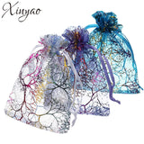 25pcs Coral Pattern Organza Drawstring Pouches Wedding Party Candy Jewelry Bags