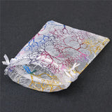 25pcs Coral Pattern Organza Drawstring Pouches Wedding Party Candy Jewelry Bags