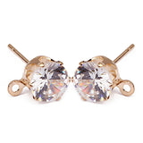 50pcs CZ Zircon Stud Earrings 6/8mm Copper Rhodium Loop Findings