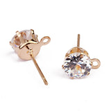 50pcs CZ Zircon Stud Earrings 6/8mm Copper Rhodium Loop Findings