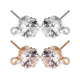 50pcs CZ Zircon Stud Earrings 6/8mm Copper Rhodium Loop Findings
