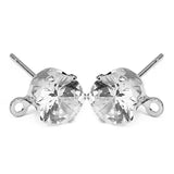 50pcs CZ Zircon Stud Earrings 6/8mm Copper Rhodium Loop Findings
