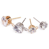 50pcs CZ Zircon Stud Earrings 6/8mm Copper Rhodium Loop Findings