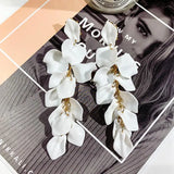 Rose Flower Petals Dangle Earrings Pearl Zircon Drop Earrings