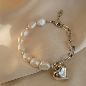 Heart Pearls Chain Bracelet Sweet Jewelry Gift Wedding