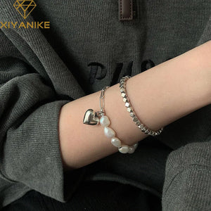 Heart Pearls Chain Bracelet Sweet Jewelry Gift Wedding