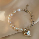 Heart Pearls Chain Bracelet Sweet Jewelry Gift Wedding