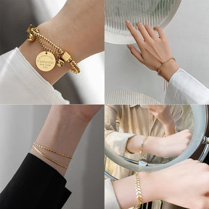 316L Stainless Steel 2 Layer Bead Geometric Bracelet For Women Party Jewelry
