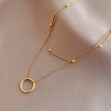 316L Stainless Steel 2 Layer Circle Pendant Necklace For Women Choker Party Gift
