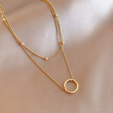 316L Stainless Steel 2 Layer Circle Pendant Necklace For Women Choker Party Gift
