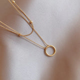 316L Stainless Steel 2 Layer Circle Pendant Necklace For Women Choker Party Gift