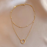 316L Stainless Steel 2 Layer Circle Pendant Necklace For Women Choker Party Gift