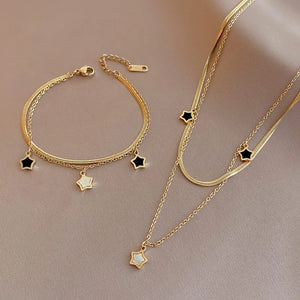 316L Stainless Steel 2 Layer Enamel Star Pendant Necklace For Women