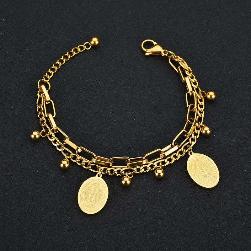 Layered Silver Round Coin Bracelet for Women Party Jewelry Gift